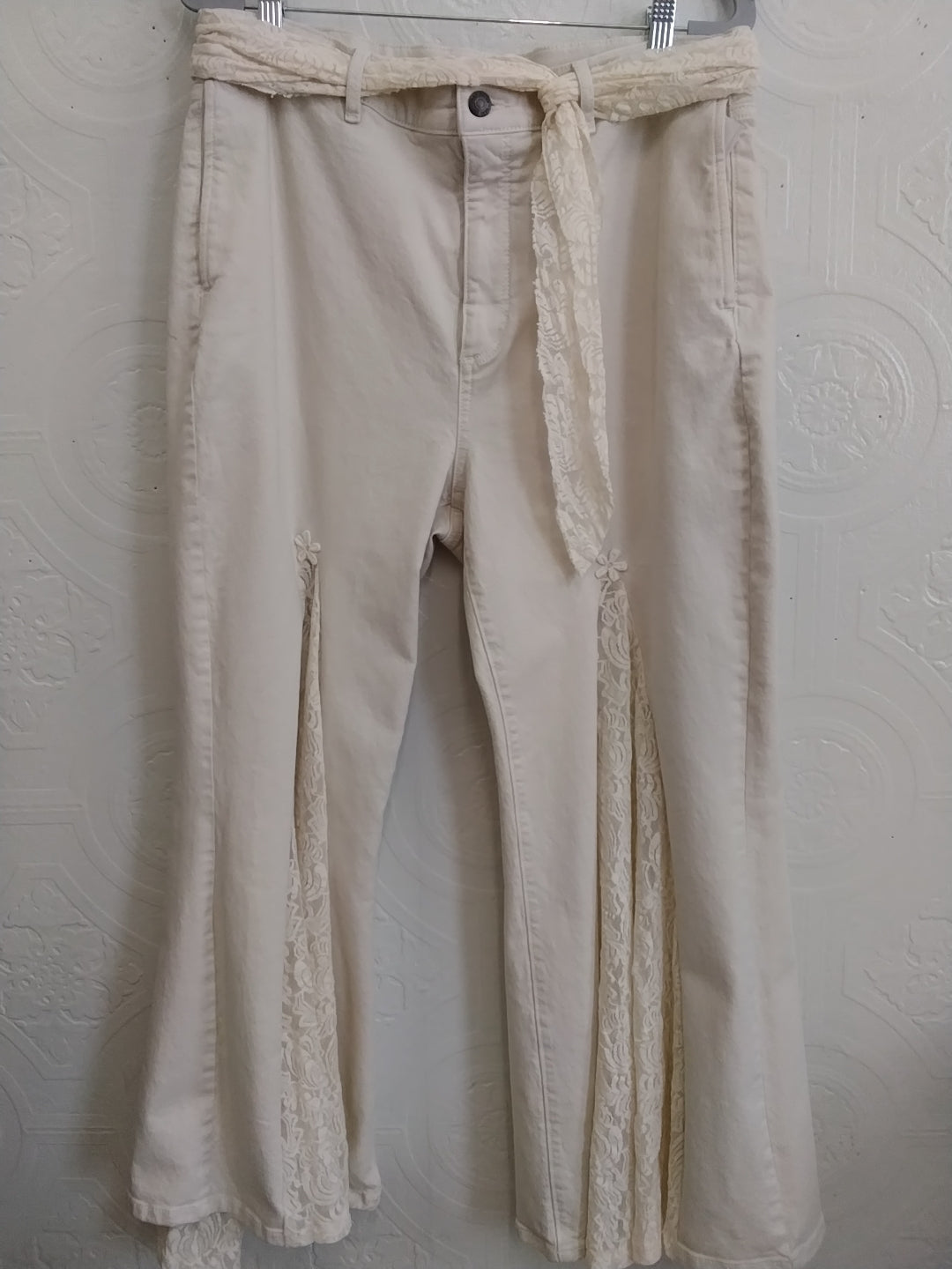 Cream Denim Lace Pants