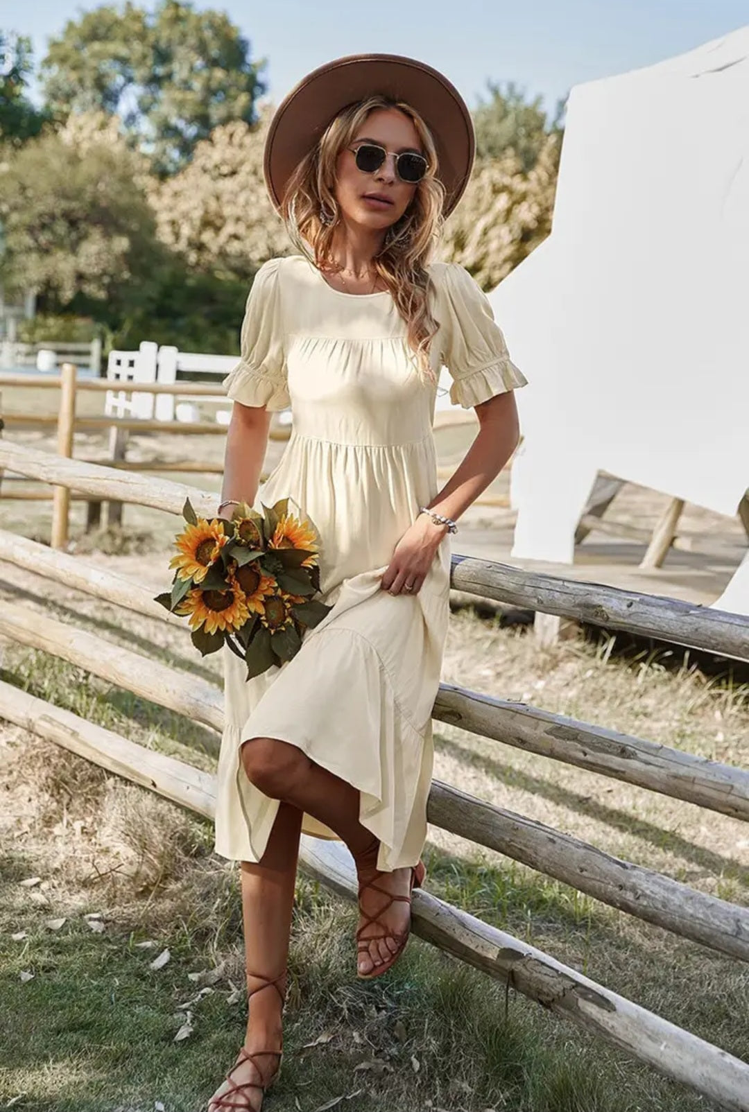Pleated Beige Dress