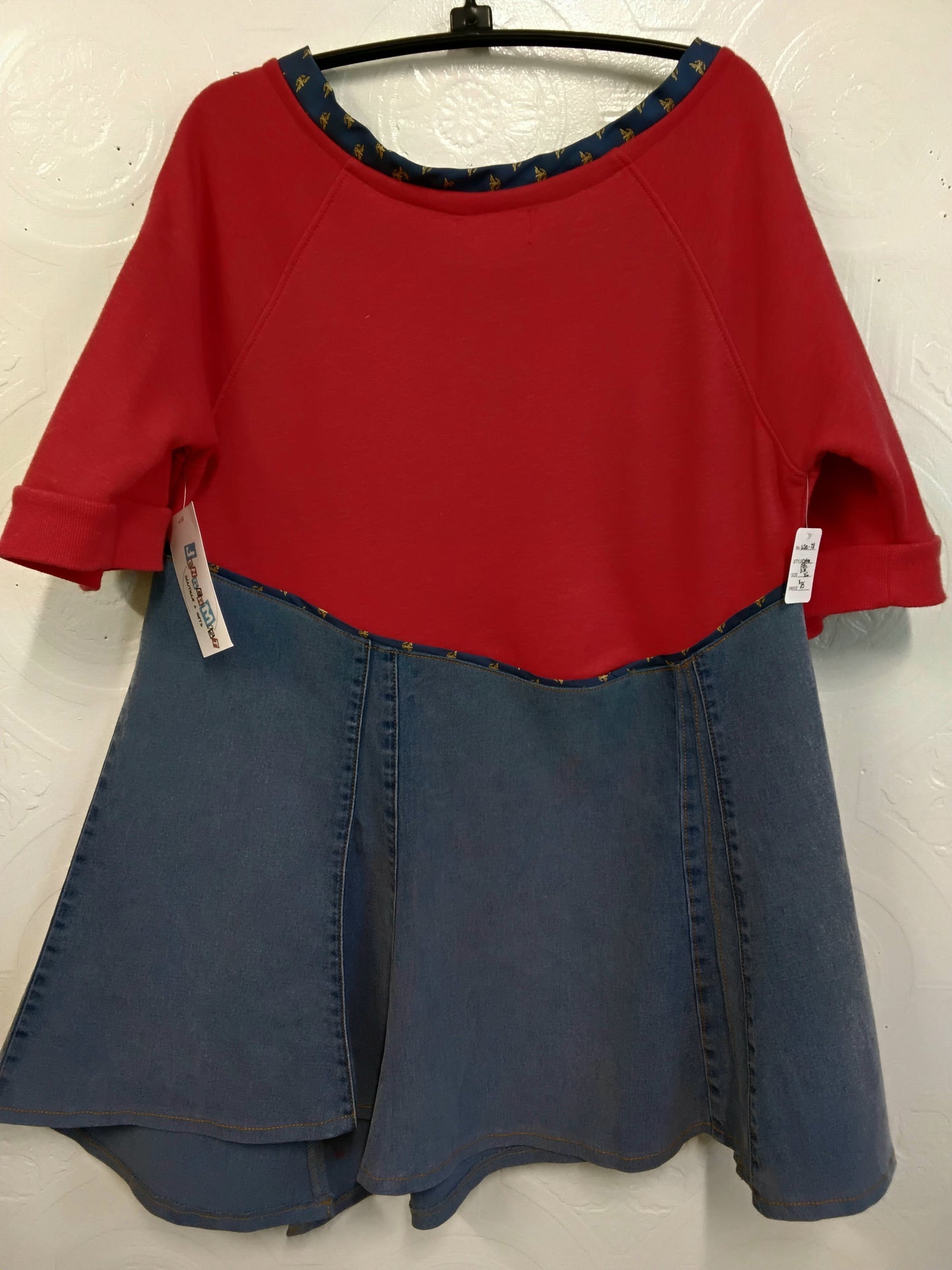 Red Sweatshirt Denim Dress
