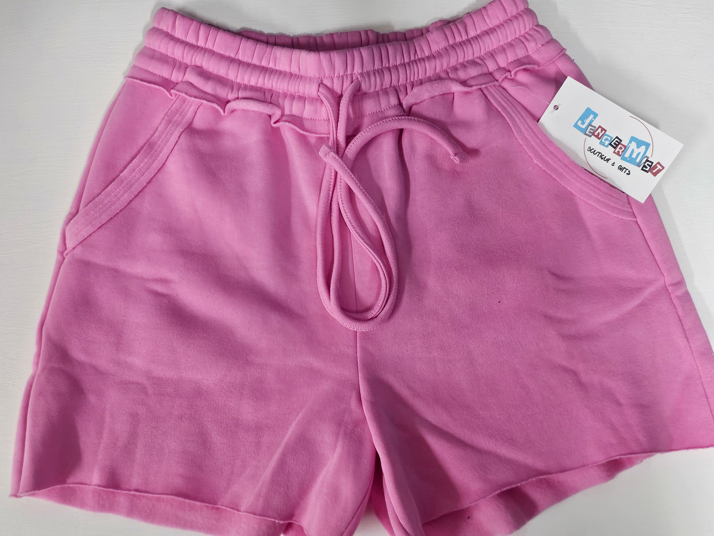 Fleece Shorts, Raw Hem & Drawstrings
