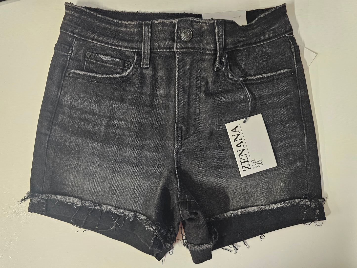Black Cuffed Denim Short