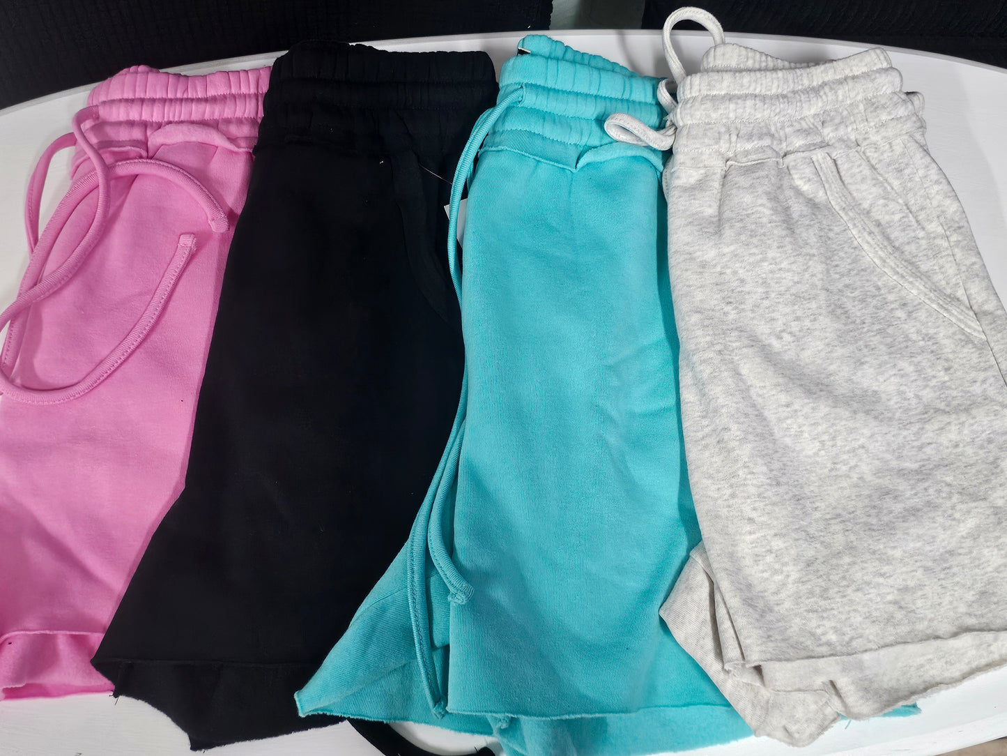 Fleece Shorts, Raw Hem & Drawstrings