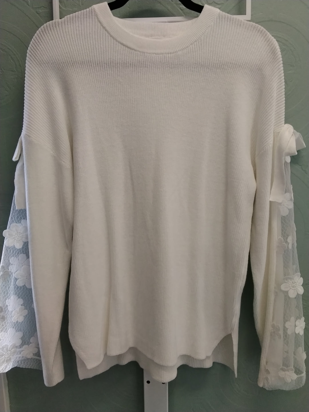 Cream Sweater with half lace sleeves