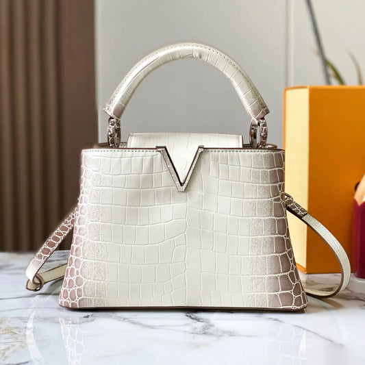 White with purple purse