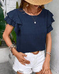Navy Ruffle Sleeve Blouse